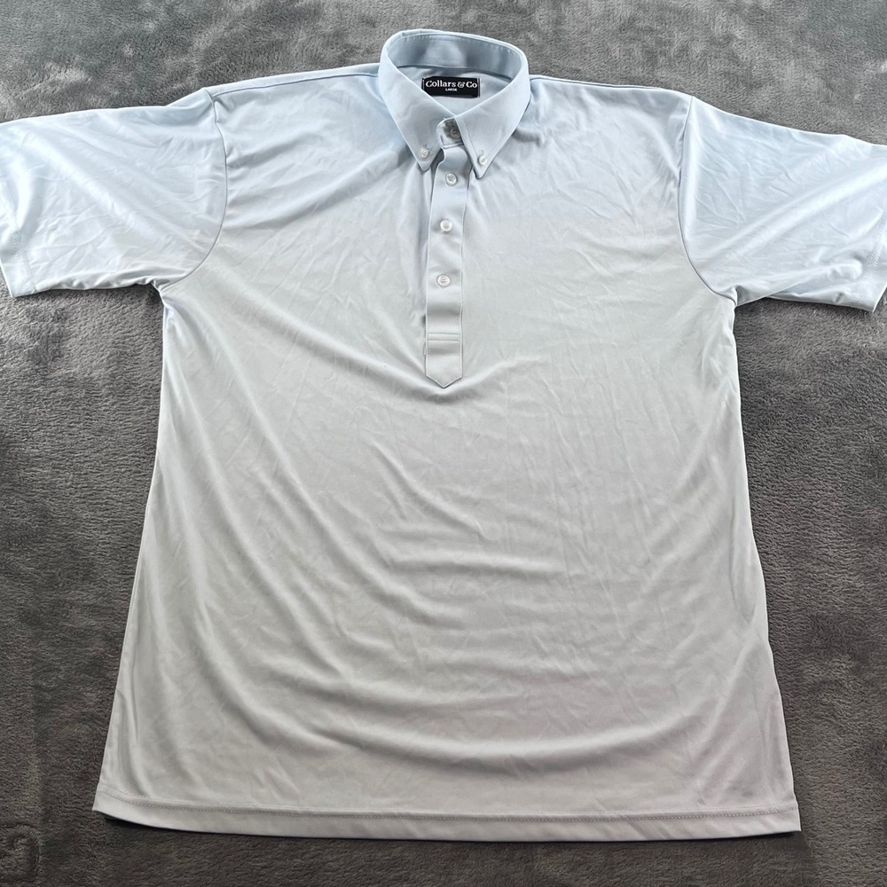 Collars & Co Mens Light Blue Dress Collar Polo Short Sleeve Shirt Large